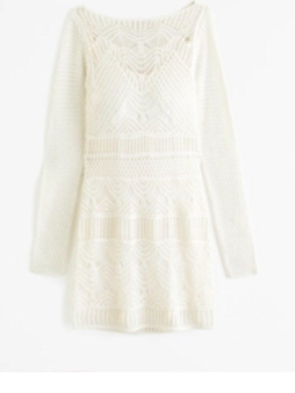 Abercrombie and Fitch White Crochet Knit Long-Sleeve Boho Dress - Picture 2 of 6